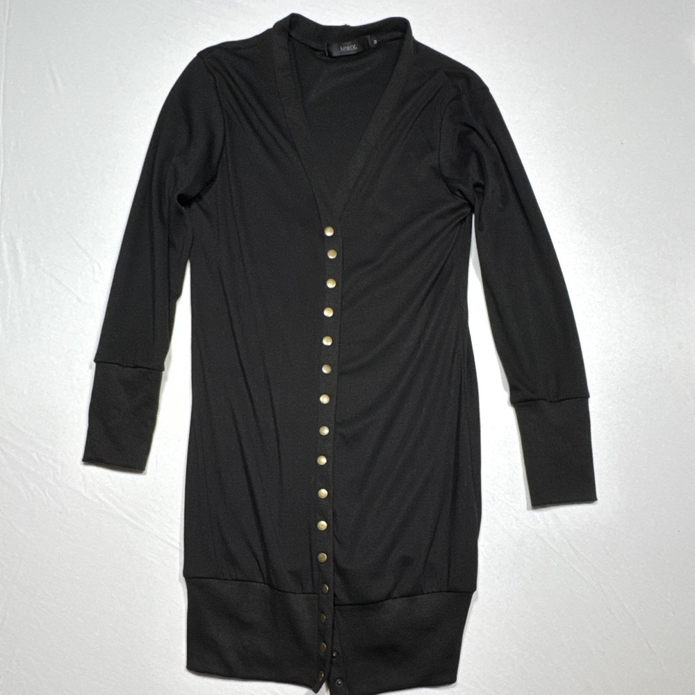 MIROL Womens M Black Solid Knit VNeck Long Sleeve Button Front Stretch Cardigan